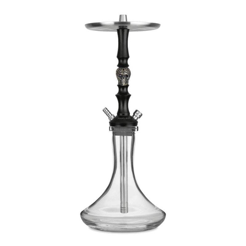 Cachimba Maklaud Skull Dzen rusa obra maestra de la prestigiosa marca Maklaud Shisha fabricada a mano en acero inoxidable y aluminio de primera calidad con diseño extravagante y exclusivo, incluye mástil Maklaud y base rusa transparente en The Good Shisha