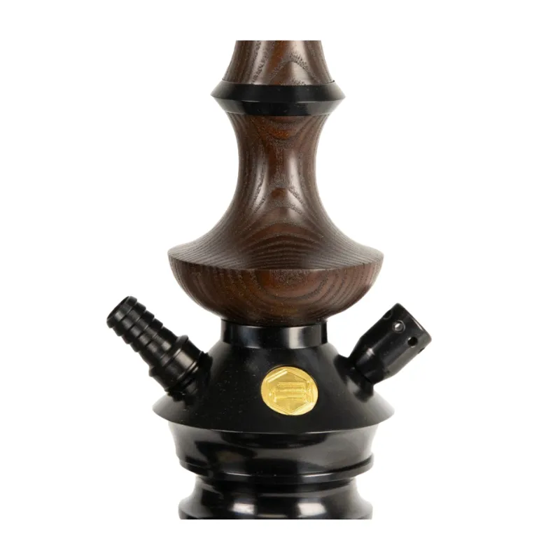 Cachimba Japona Hookah Lotus rusa premium de 62 cm inspirada en la arquitectura tradicional japonesa, fabricada en madera vengué tratada al agua, con cámara en aluminio anodizado y acero inoxidable y base de cristal templado negro brillante en The Good Shisha