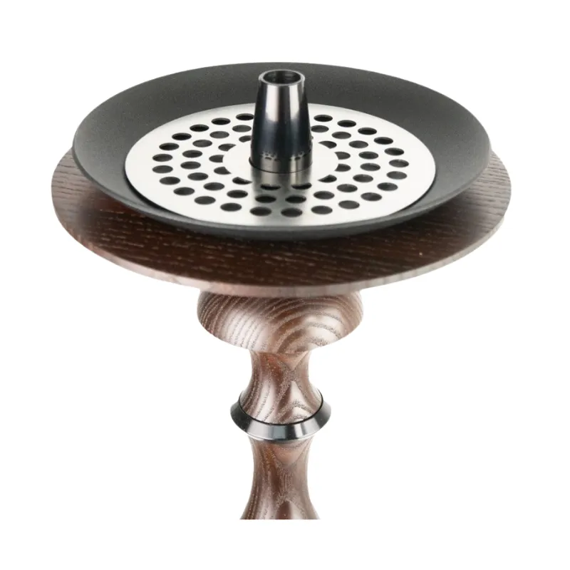 Cachimba Japona Hookah Lotus rusa premium de 62 cm inspirada en la arquitectura tradicional japonesa, fabricada en madera vengué tratada al agua, con cámara en aluminio anodizado y acero inoxidable y base de cristal templado negro brillante en The Good Shisha
