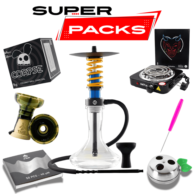 Pack cachimba MS Sport de la marca Mashisha en aluminio anodizado con vidrio grueso, manguera de silicona, cazoleta TGS Nilo, gestor Provost, papel aluminio, punzón y carbón en The Good Shisha