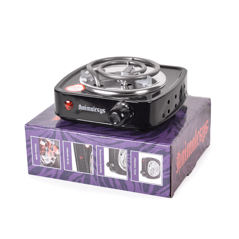Hornillo Mini 500W Animalesys eléctrico portátil con rueda reguladora para encender carbones de cachimba