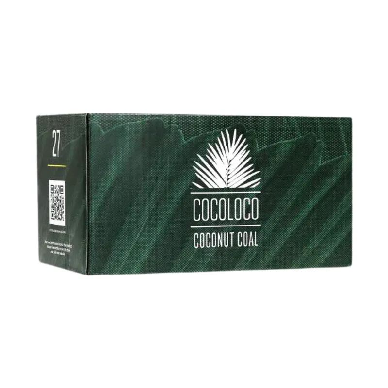 Caja 20 kilos Cocoloco 27mm de carbón natural premium de cáscara de coco indonesio en formato cubo 27x27 mm sin aditivos químicos en The Good Shisha