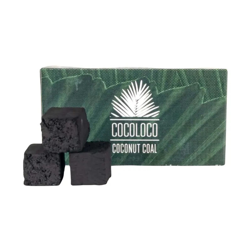 Caja 20 kilos Cocoloco 27mm de carbón natural premium de cáscara de coco indonesio en formato cubo 27x27 mm sin aditivos químicos en The Good Shisha