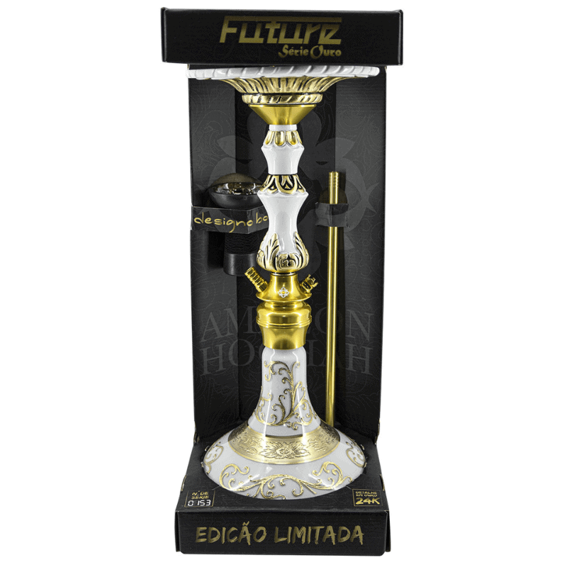 Cachimba Amazon Hookah Future Serie Ouro edición limitada 300 unidades con detalles oro 24K y base cristal Bohemia