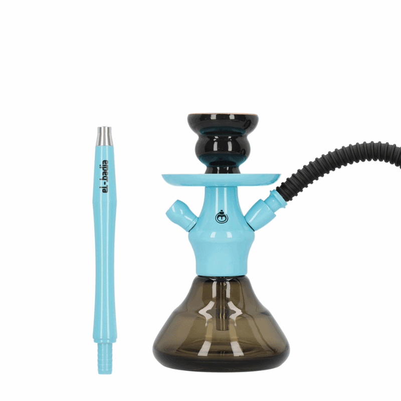 Cachimba El Badia XS portátil de 21 cm en aluminio y acero inoxidable con manguera lavable pacific blue