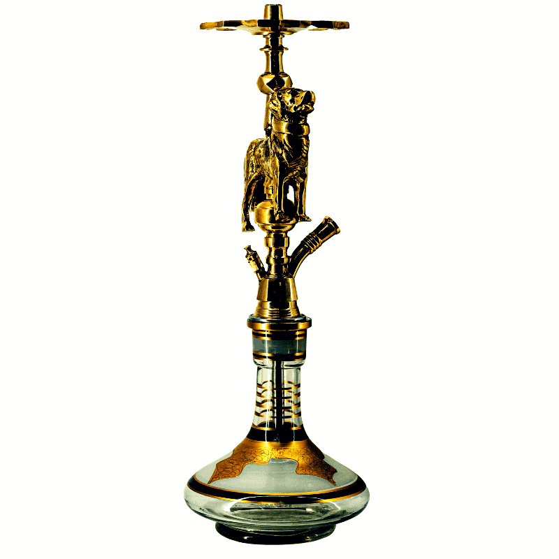 Cachimba Farida Hookah Bethoveen egipcia artesanal elaborada a mano en Egipto en acero inoxidable y latón, 50 cm sin base con diseño ancho y bajo estable en The Good Shisha