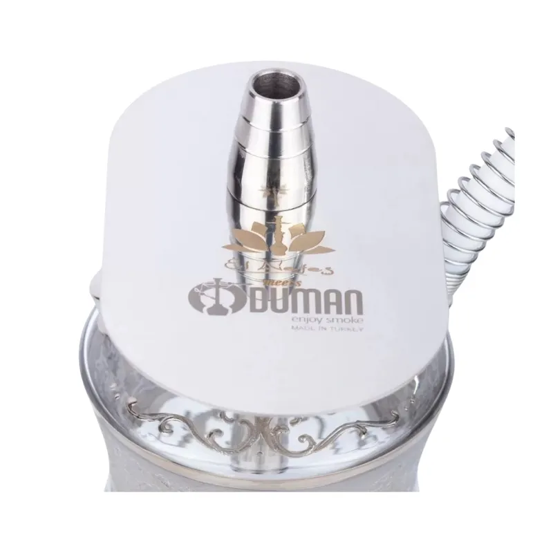 Cachimba El Nefes Oduman N2 Travel Platinum compacta con cuerpo de cristal, detalles en acero inoxidable y bolsa de viaje incluida