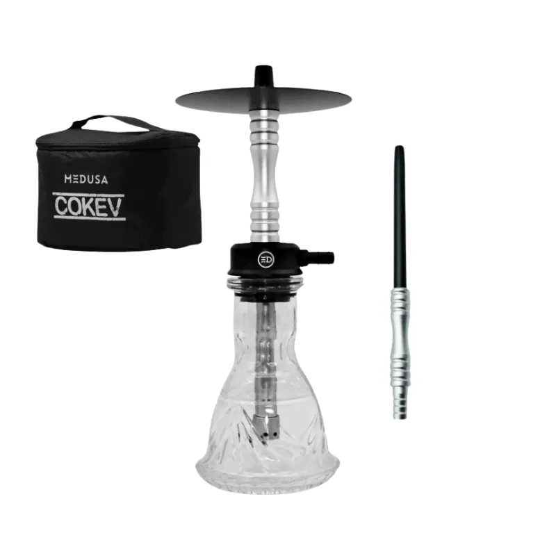 Pack cachimba Medusa COKEV de aluminio con base tallada, hornillo eléctrico, cazoleta TGS, gestor de calor, manguera, pinzas y carbón en The Good Shisha