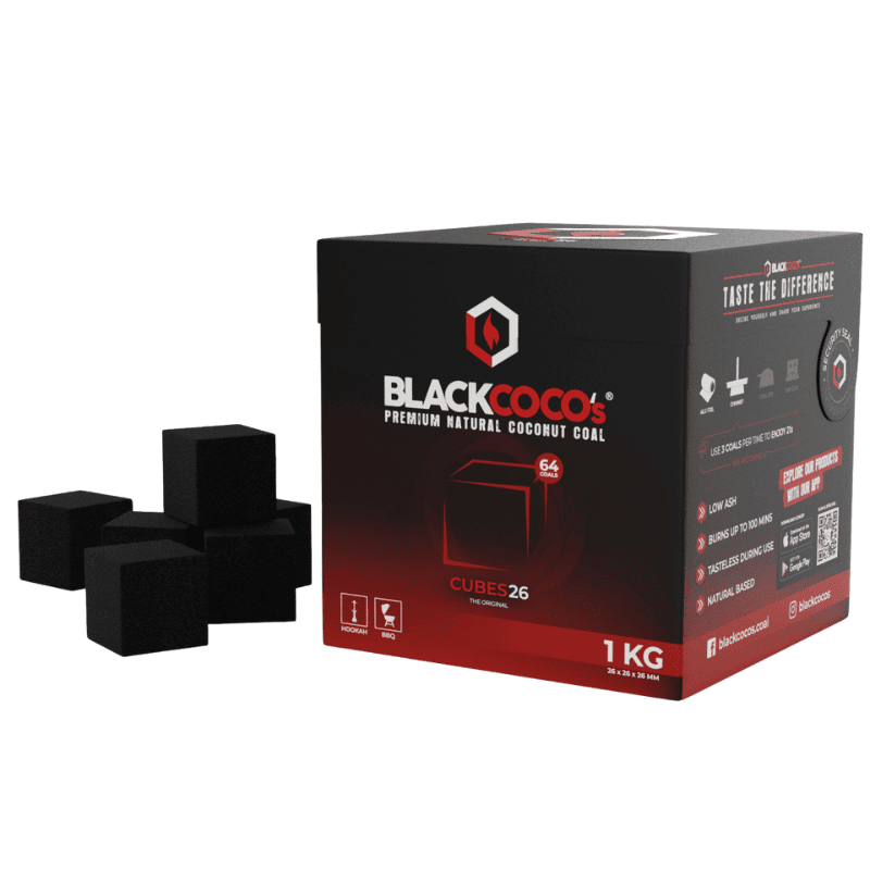 Carbón Black Coco 26mm 1kg premium hecho con coco natural