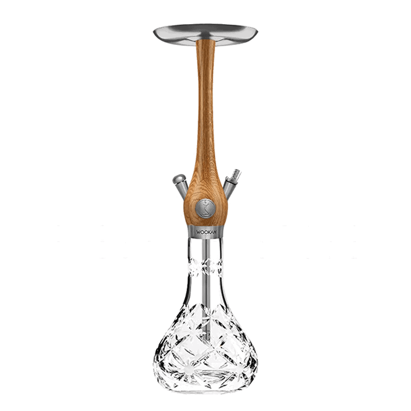 Wookah Oak Bloom Mastercut en madera maciza y acero V2A con base de cristal soplada a mano