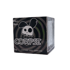 Carbón natural Corpse 26mm de alta calidad, con buen poder calorífico y poca ceniza, ideal para shisha y barbacoas.