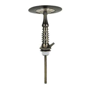Cachimba Iron Dash futurista en acero inoxidable V2A con zonas circulares segmentadas, tubo de inmersión ajustable en altura, purga horizontal en mástil y plato innovador anti-apagado en The Good Shisha