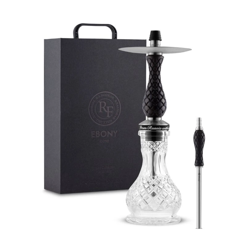 Cachimba RF Hookah Mini Ebony con base de cristal tallado, mástil negro y caja original