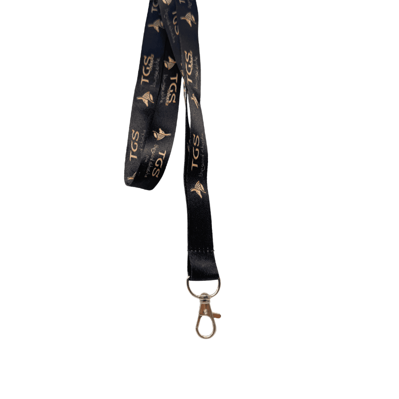 Lanyard TGS negro con logo The Good Shisha, ideal para boquillas de cachimba y llaves