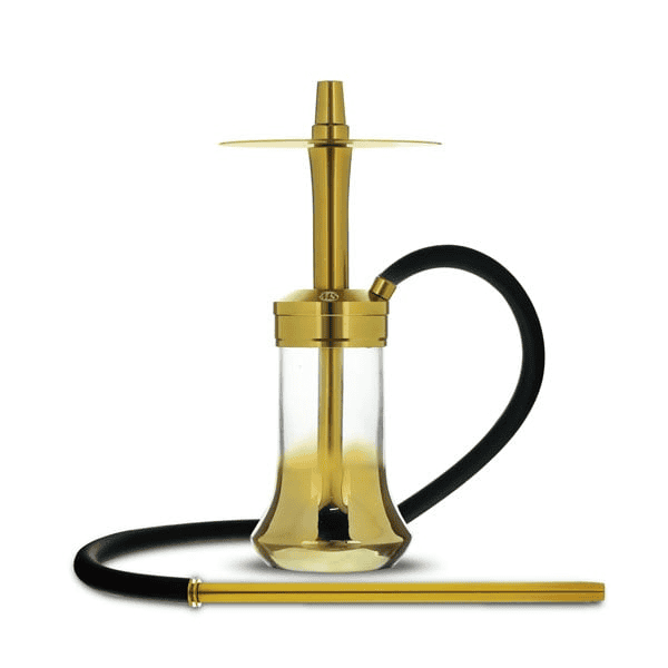 Cachimba MS Magma Small Mashisha compacta con mástil espectacular y diseño detallado fabricada completamente en aluminio de alta calidad, con sistema CLICK en la base de vidrio que evita fugas de aire, cuerpo metálico de aluminio anodizado, boquilla de aluminio, plato para ceniza y juego completo de gomas en The Good Shisha