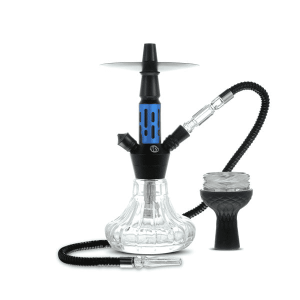 Cachimba MS Mini Mashisha compacta de 27 cm de altura y 1,25 kg de peso con diseño moderno y funcional, jarrón de vidrio grueso y resistente, cazoleta práctica y robusta, manguera de silicona con mango, sistema de calefacción tipo Kaloud incluido en The Good Shisha