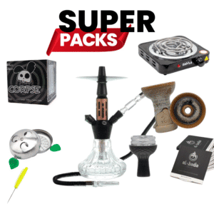 Pack cachimba MS Mini de la marca Mashisha de 27 cm con jarrón de vidrio grueso, cuerpo metálico, cazoleta TGS Nilo, gestor Provost, hornillo, papel aluminio, punzón y carbón en The Good Shisha