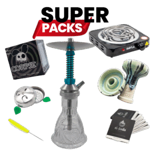 Pack Diavla Turbine completo con cachimba de aluminio, hornillo, cazoleta TGS Nilo, carbón natural, papel aluminio, punzón y gestor de calor.