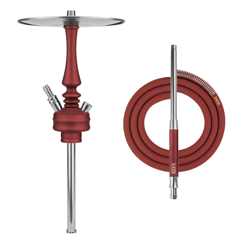Cachimba Hoob Mars Mini rusa premium fabricada en acero inoxidable de grado superior con difusor regulable, sistema de purga integrado en el cuerpo, base de cristal de alta estabilidad, plato para ceniza, manguera y boquilla en The Good Shisha