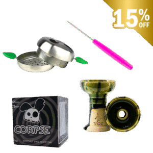 Pack accesorios The Good con cazoleta TGS Nilo de barro blanco, gestor de calor tipo Provost, 1 kg de carbón natural de coco y punzón metálico en The Good Shisha