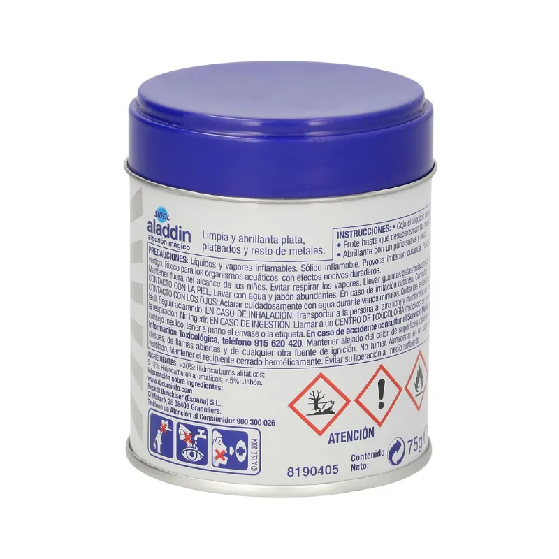 Algodón mágico Sidol para latón impregnado que elimina suciedad y oxidación devolviendo el brillo precauciones