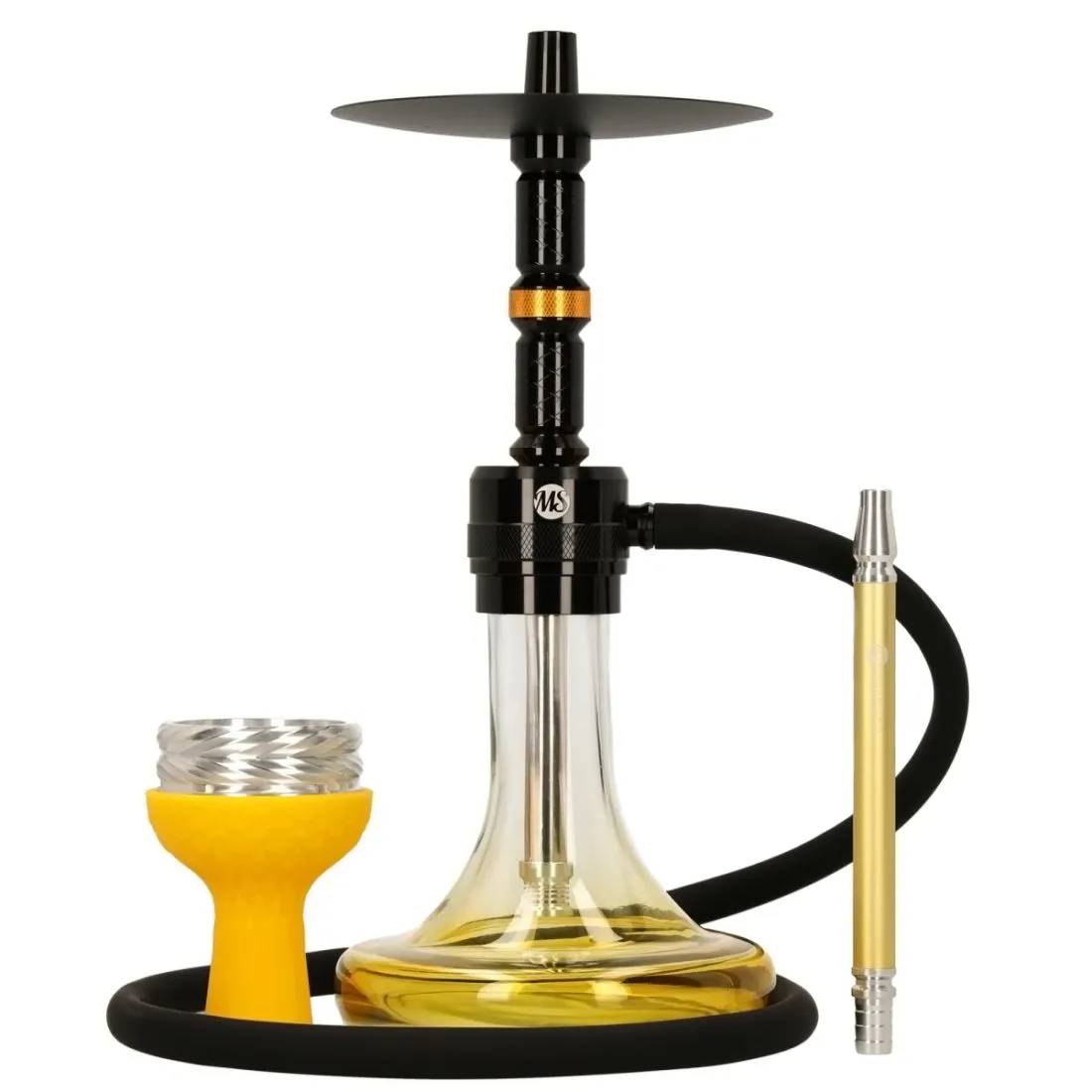 Cachimba MS Eclipse Mashisha modelo que destaca por su diseño moderno y su facilidad de uso, fabricada en aluminio ligero y resistente con tiro equilibrado, montaje sencillo y set completo que incluye mástil, base, manguera, boquilla y cazoleta en The Good Shisha