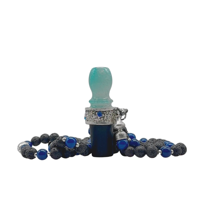 Boquilla personal TGS Velaris Blue en resina acrílica con tonos azules, efecto mineral y rosario
