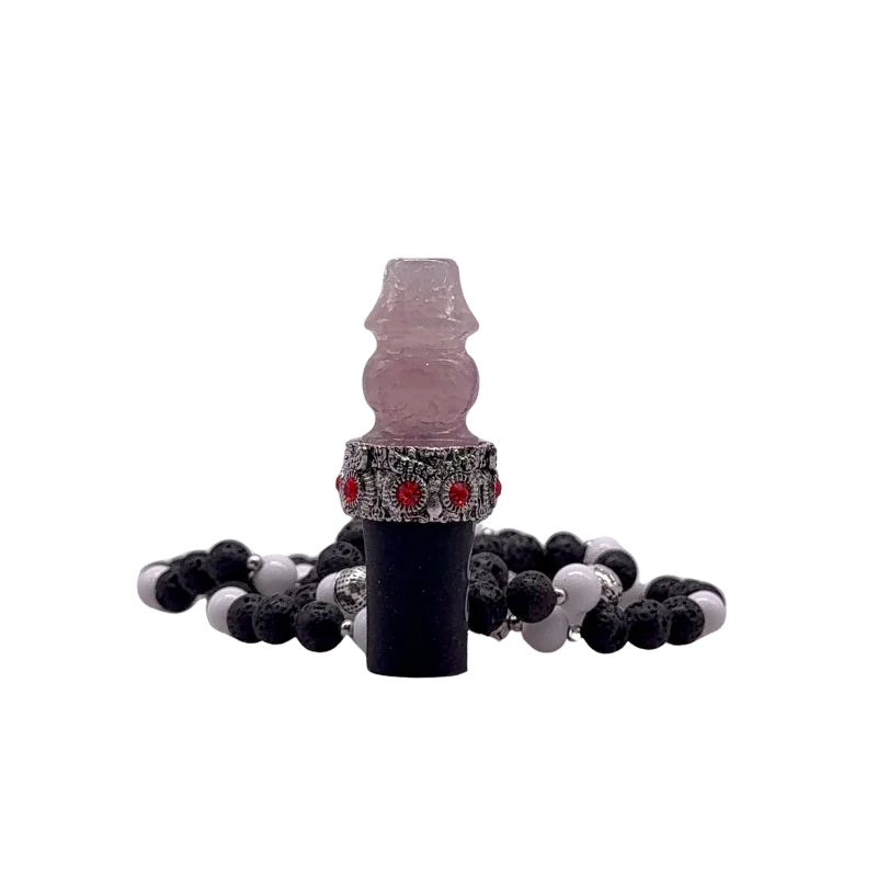 Boquilla personal TGS Velaris Pink en resina acrílica con tonos rosados, efecto mineral y rosario