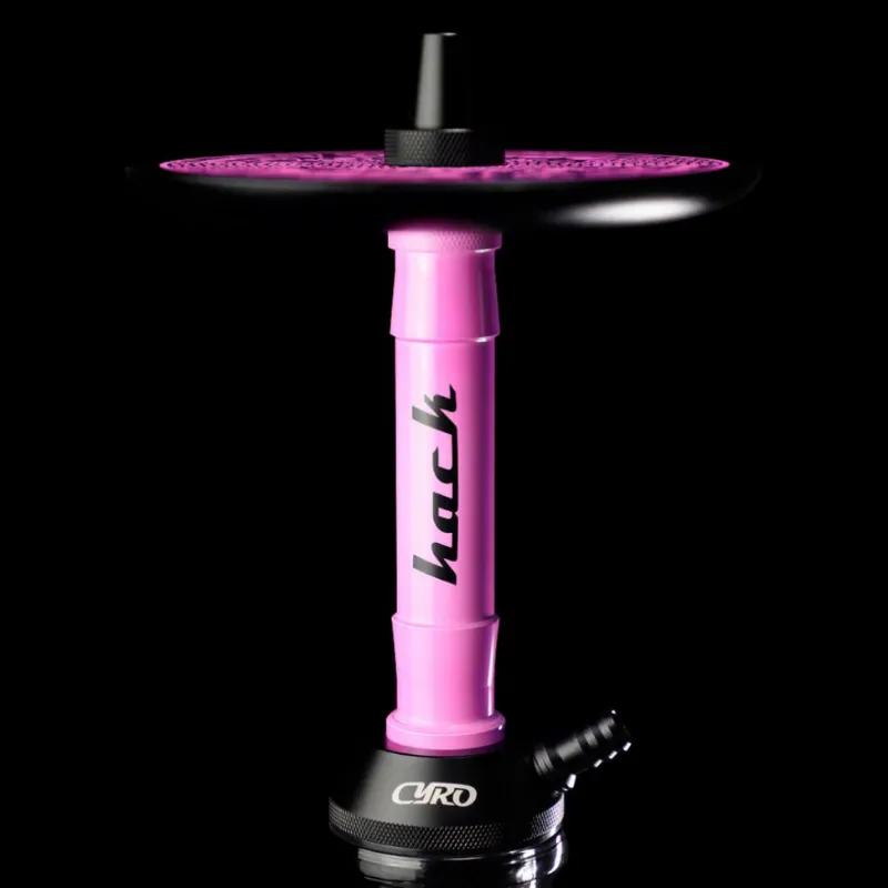 Pack cachimba Cyro Hack con cachimba de 48 cm en acero inoxidable y aluminio técnico, base de cristal, hornillo, cazoleta TGS Nilo, gestor Provost y carbón en The Good Shisha