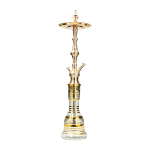 Cachimba Khalil Mamoon Taj Mahal Gold egipcia tradicional de 77 cm con mástil de latón totalmente dorado grabado a mano y base de cristal con filetes dorados en The Good Shisha