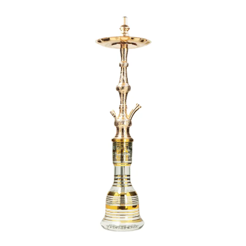 Cachimba Khalil Mamoon Taj Mahal Gold egipcia tradicional de 77 cm con mástil de latón totalmente dorado grabado a mano y base de cristal con filetes dorados en The Good Shisha
